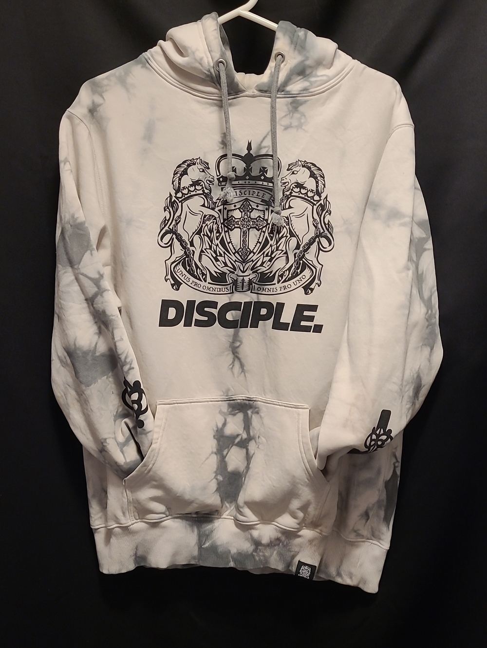 Official merchandise from Los Angeles DiscipleWhite & Gray Tie-Dye Crest Hoodie